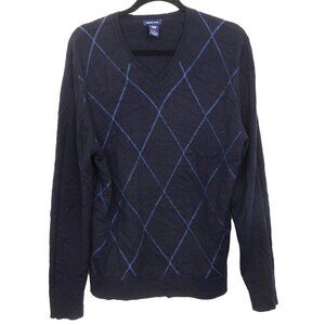 Old Navy Merino Wool Argyle Pullover V Neck Sweater Preppy Old Money Mens L